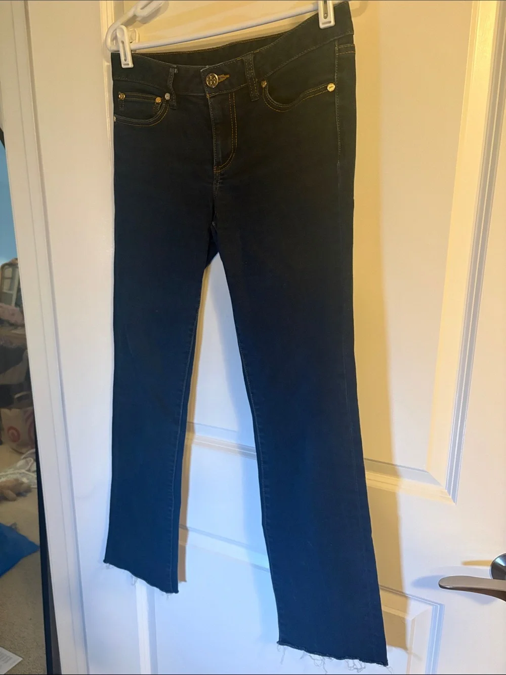 Tory Burch Navy Straight-Leg Jeans with Gold Hardware